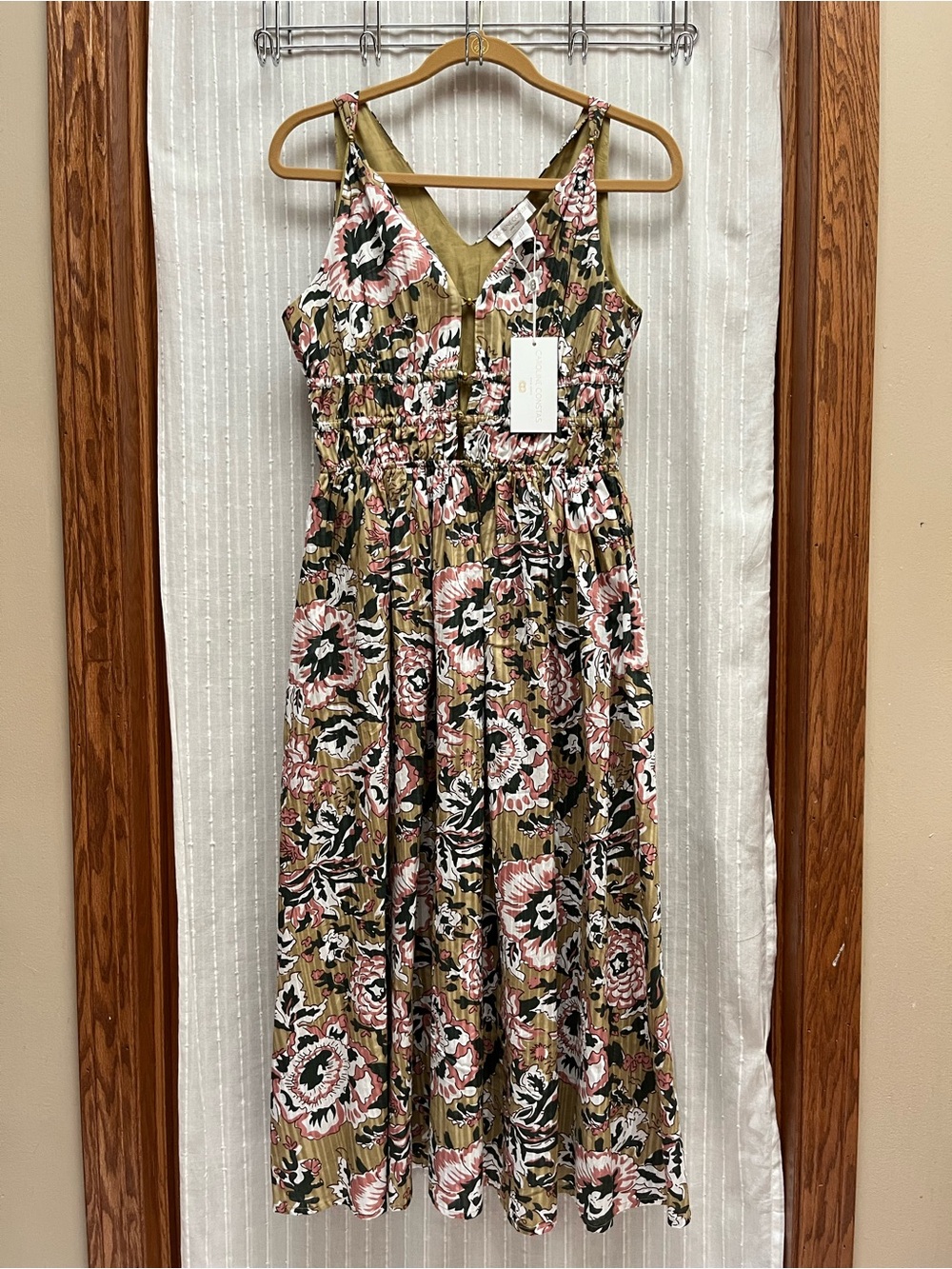Caroline Constas Mustard Floral V-Neck Cotton Modal Midi Dress NWT Size S - Picture 4 of 10
